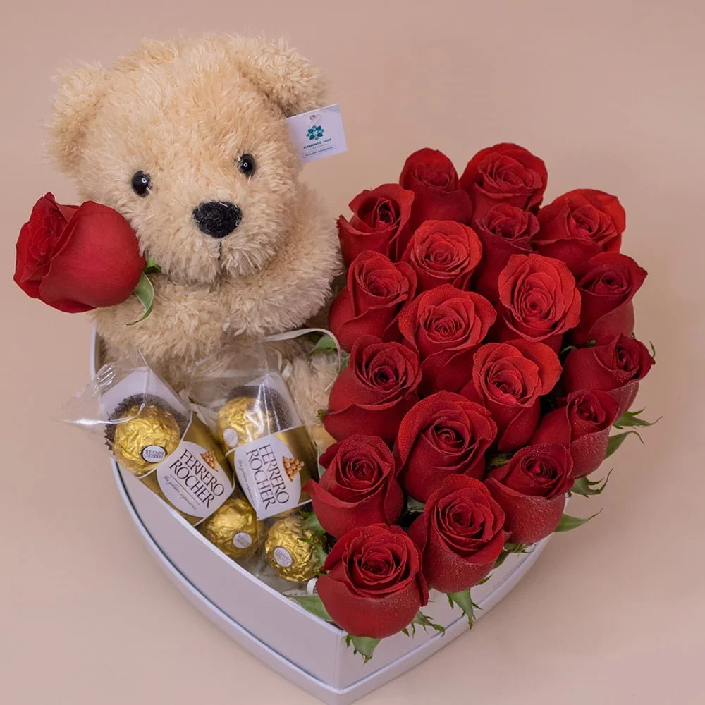 Box Corazón Rosas + Cadena de Plata + Vino Intipalka - Imagen 2